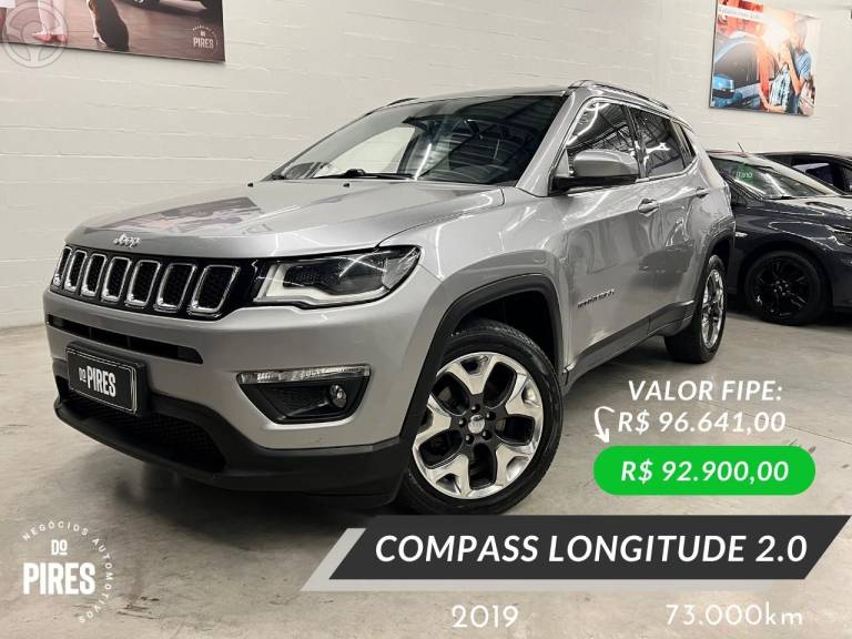 JEEP - COMPASS 2.0 16V FLEX LONGITUDE AUTOMÁTICO - 2018/2019 - PRATA - R$ 92.900,00